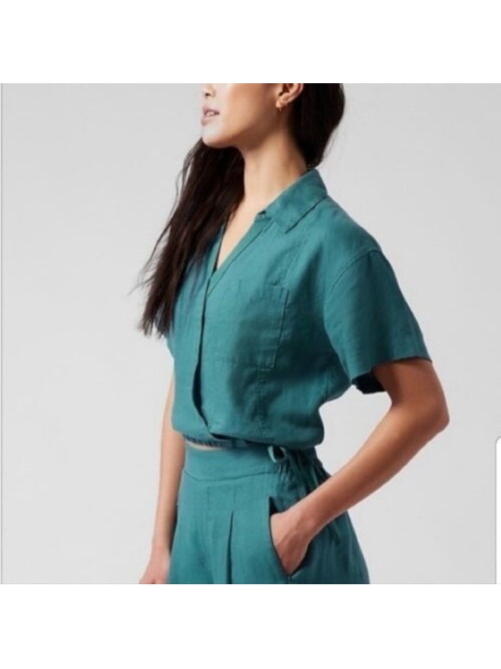 NWOT - Athleta Playa Wrap Top in Borealis Green - 100% Linen